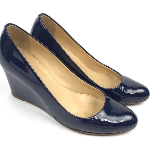 J. Crew Shoes - J. Crew Patent Leather Wedge Shoes 8.5 Navy Blue